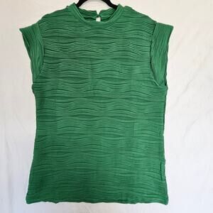 Textured Mock Neck Cap Sleeve Top Casual Work Blouse Size XL
